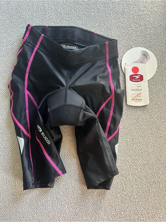 SUGOI Pants - SUGOI Black Cycling Bike Shorts with Pink Trim